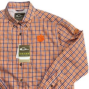 Clemson Drake Clothing Company‎ Men Orange Purple Plaid Button Up Shirt Paw Logo